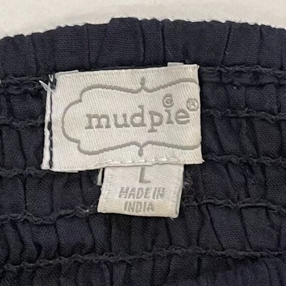 Mudpie Black Embroidered Floral Adjustable Shoulder Bell Sleeve Smocked Top L - Picture 8 of 12